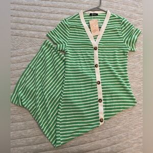 Fashion kelly green and white stripes midi dress size M.